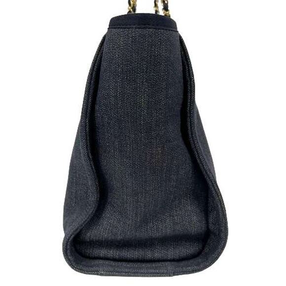 Authentic CHANEL CC Canvas MM Deauville Tote Blue Denim Navy Chain Shoulder Bag - Picture 4 of 16